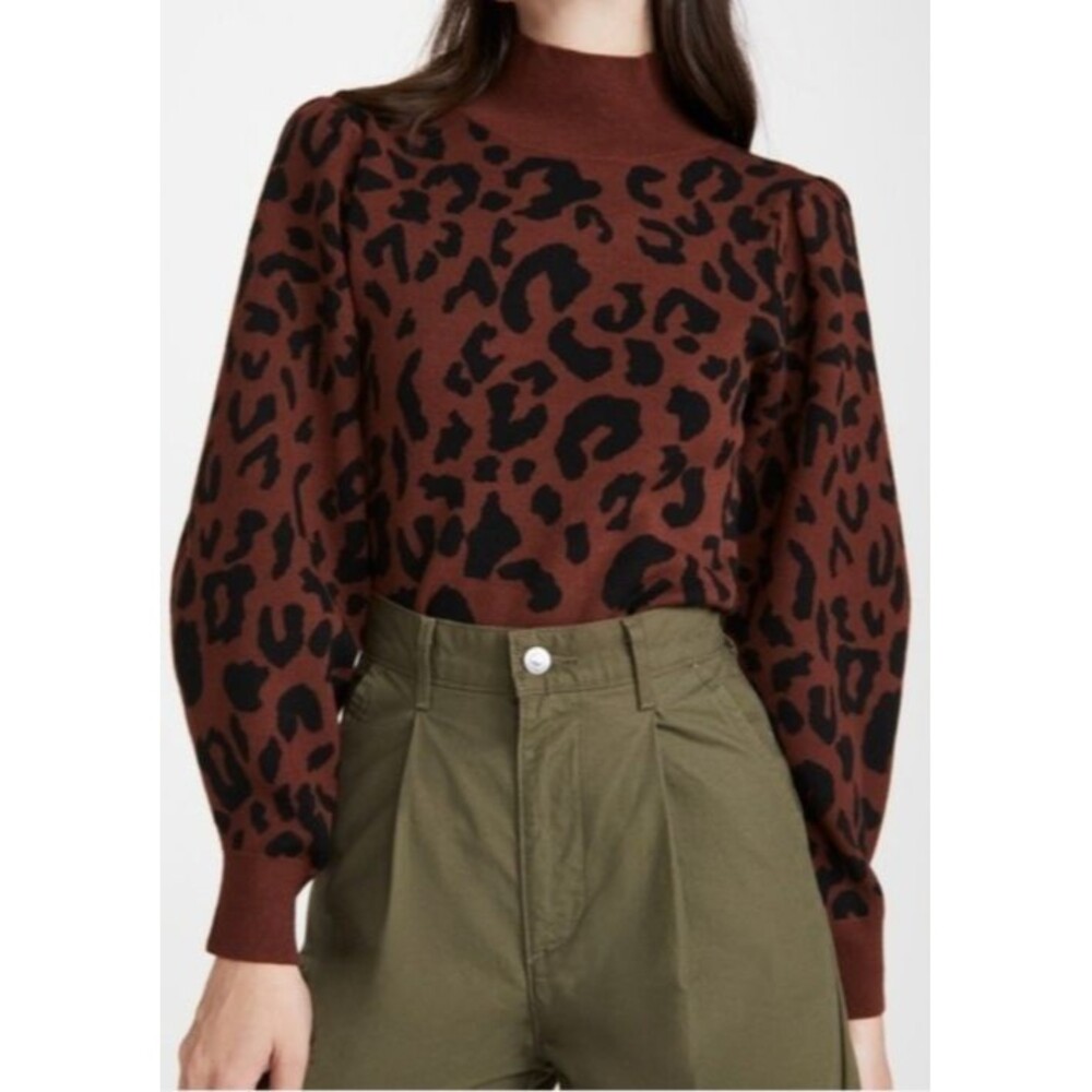 525 America Leopard Print Mock Neck Pullover Sweater Size S
